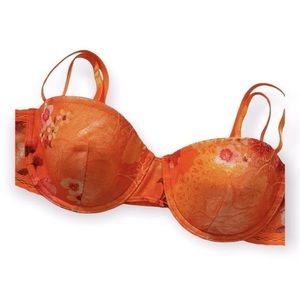 Womans- Bra -Panty Set In European Style In Orange Floral Pattern - Med.